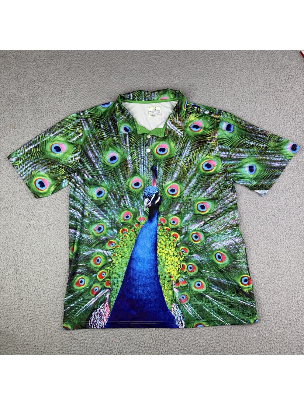Obnoxious Golf Polo Shirt Mens XL Performance Peacock AOP Short Sleeve